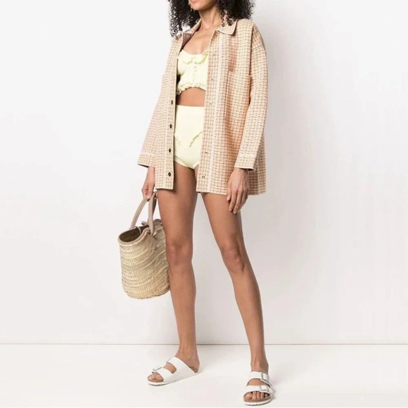 NEW SANDRO Ruffled Bandeau Top Pastel Yellow Pearl Detail | size 1 / S - Picture 3 of 10